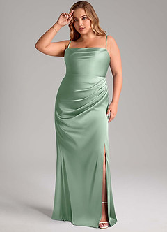 Azazie Leonis Vestidos de damas de honor Vestido de Agave de Satén Elástico de Corte Sirena Convertible con Plisado image11