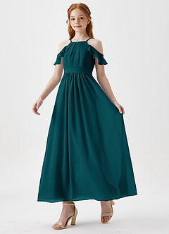 Azazie Chaya Junior Pine A-Line Off the Shoulder Chiffon Dress image5