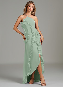 Azazie Yelena Bridesmaid Dresses Agave A-Line Ruched Chiffon Dress image5