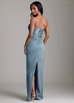 Azazie Sonora Bridesmaid Dresses Dusty Blue Sheath Strapless Stretch Satin Dress image7