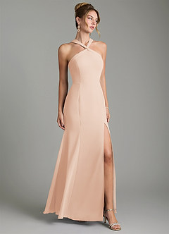 Azazie Rue Bridesmaid Dresses English Rose A-Line Halter Chiffon Dress image1