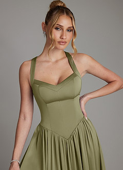 Azazie Francis Bridesmaid Dresses Pistachio A-Line Corset Stretch Satin Dress image4