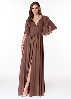 Azazie Temeka Bridesmaid Dresses Espresso A-Line Ruched Chiffon Dress image1