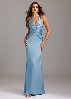 Azazie Valerie Suknie dla druhen Syrena Pofałdowany Satyna elastyczna Do ziemi Sukienka image1