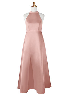 Azazie Laurel Junior Robe Trapèze en Mat Satiné Or Rose image6