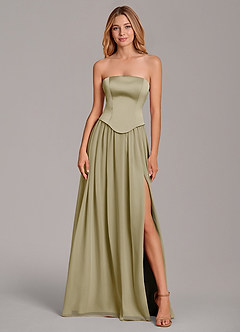 Azazie Cadence Bridesmaid Dresses Moss Green A-Line Corset Stretch Satin Convertible Dress image5