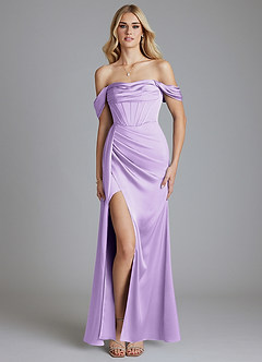 Azazie Amyra Bridesmaid Dresses Lilac Mermaid Off the Shoulder Stretch Satin Convertible Dress image9