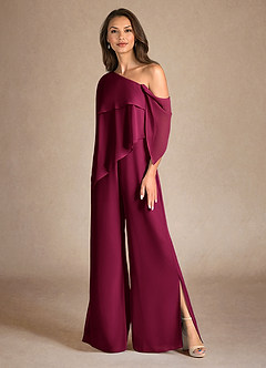 Azazie Halima vestidos de madre de la novia Vestido Borgoña de Gasa de Mono/Traje de pantalón con Abertura lateral image6