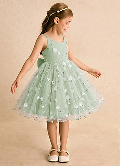 Azazie Junebug Flower Girl Dresses Dusty Sage Ball-Gown Spaghetti Strap Tulle Dress image4