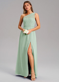 Azazie Phaedra Bridesmaid Dresses Agave A-Line One Shoulder Chiffon Dress image4