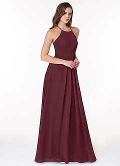 Azazie Ginger Bridesmaid Dresses Cabernet A-Line Halter Pleated Chiffon Dress image1