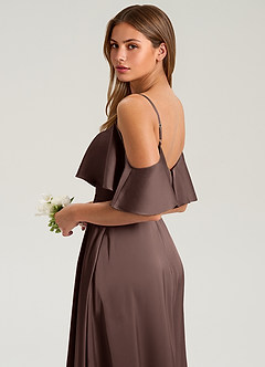 Azazie Jean Brudtärnklänningar Klä av A-Linje i Stretch Satin Av axeln Ganache image7