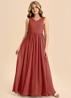 Azazie Hathaway Junior Terracotta A-Line Bow Chiffon Dress image3