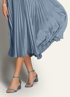 front 매칭 컬러 매트 새틴 원 스트랩 버클 블록 힐 샌들