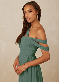 Christian Siriano Bridal for Azazie 1014 Bridesmaid Dresses Eucalyptus A-Line Off the Shoulder Chiffon Dress image2