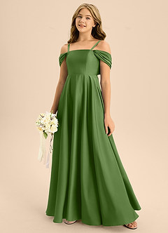 Azazie Rowena Junior Basil A-Line Bow Stretch Satin Dress image7
