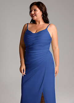 Azazie Deandra Bridesmaid Dresses Royal Blue Mermaid Pleated Stretch Satin Dress image12