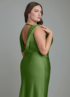 Azazie Kieryn Bridesmaid Dresses Basil Mermaid Pleated Stretch Satin Dress image13