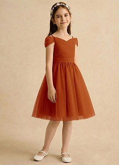 Azazie Lila Girls Formal Robe Demoiselle D'honneur Fillette Robe Trapèze en Tulle Épaule décolletée Paprika image5