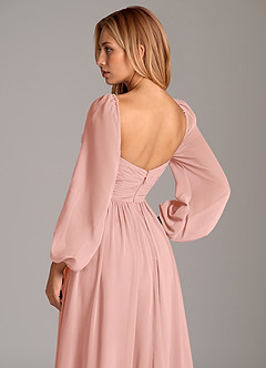 Azazie Bailee Bridesmaid Dresses Rosette A-Line Long Sleeve Chiffon Dress image2