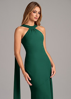 Azazie Kinsley 신부 들러리 드레스 인어 주름진 쉬폰 바닥 길이 드레스 image7