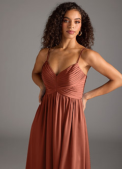 Azazie Alia Jurken voor bruidsmeisjes Jurk van Stretch Satijn met A-Lijn Geplooid Klei image3