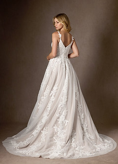 Azazie Delaina Wedding Dresses Diamond White Nude A-Line V-Neck Sequins Tulle Dress image3
