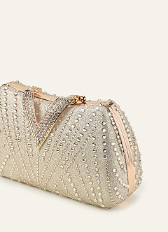 front Crystal Embellished Clutch Bag with Dual Detachable Chain Straps