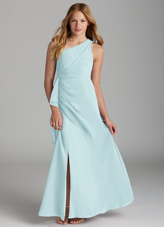Azazie Maive Junior Sea Glass A-Line Pleated Chiffon Dress image1