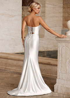 Aelina White Cutout Corset Satin Prom Dress image2