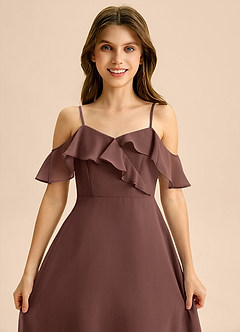 Azazie Kamilla Junior Abito A-Line in Chiffon a Spalla Scoperta Espresso image7