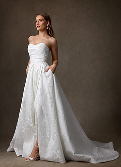 Azazie Paloma Wedding Dresses Diamond White Ball-Gown Strapless Floral Jacquard Dress image4