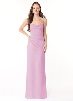 Azazie Mai Bridesmaid Dresses Candy Pink Sheath Pleated Chiffon Dress image1