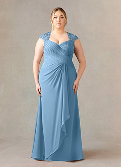 Azazie Birdie vestidos de madre de la novia Vestido de Azul Acero de Gasa de Corte En A con Lentejuelas Reina Ana image7