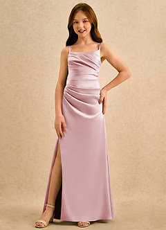 Azazie Cannoli Girls Formal Flower Girl Dresses Powder Pink A-Line Pleated Matte Satin Dress image3