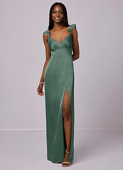 Barbie ♥ Azazie Bridesmaid Dresses Eucalyptus Sheath Stretch Satin Dress image4