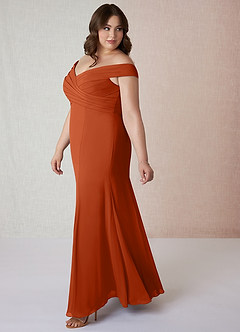 Azazie Lecia Vestidos de damas de honor Vestido de Naranja Quemada de Gasa de Imperio Convertible con Plisado fuera del hombro image10