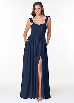 Azazie Metz Final Sale Dark Navy A-Line Sweetheart Ruched Chiffon Dress image1