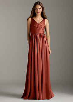 Azazie Keyla Robes de demoiselle d'honneur Robe Trapèze en Satin extensible Plissée Terracotta image4