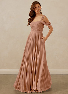 Christian Siriano Bridal for Azazie 1013 Bridesmaid Dresses Champagne Rose A-Line Off the Shoulder Chiffon Dress image1