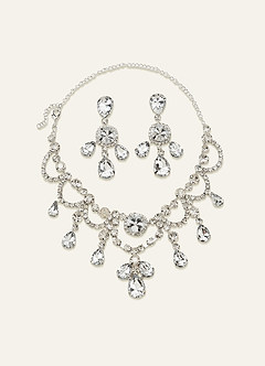 front Crystal Waterfall Drop Necklace and Earrings Set