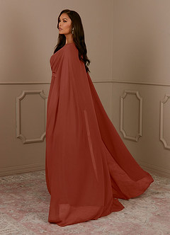Azazie Isa Mère de la mariée Robes Robe Trapèze en Mousseline de soie Col V plissé Auburn image9
