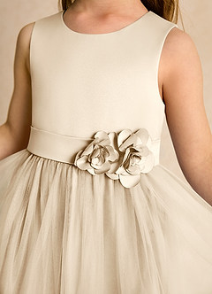 Azazie Miracle Flower Girl Dresses Champagne A-Line Bow Matte Satin Dress image6