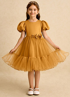 Azazie Cocoa vestidos de niña de las flores Vestido de Caramelo de Tul de Princesa con Plisado image5