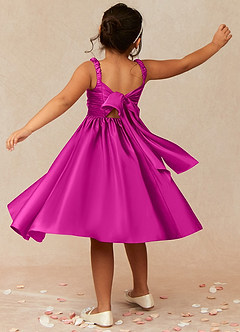 Azazie Cutie Pie Flower Girl Dresses Fuchsia A-Line Pleated Matte Satin Dress image2