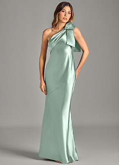 Azazie Yuanna Brudtärnklänningar Klä av Sjöjungfru i Metallisk satin Ena axeln Agave image4