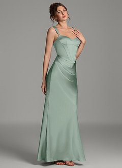 Azazie Mela Robes de demoiselle d'honneur Robe Fourreau en Satin extensible Corset Agave image4