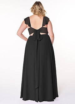 Azazie Everett Bridesmaid Dresses Black A-Line V-neck Ruched Chiffon Dress image7