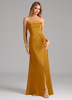 Azazie Aretha Bridesmaid Dresses Butterscotch A-Line Strapless Stretch Satin Convertible Dress image1