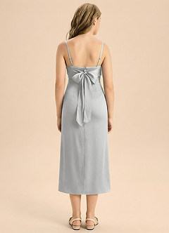 Azazie Mai Junior Osłona Pofałdowany Satyna elastyczna Długość herbaty Młodsza druhna Sukienka image2